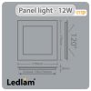 Ledlam LED Panel Light 12W Square 1717SPD dimmable Dimensions