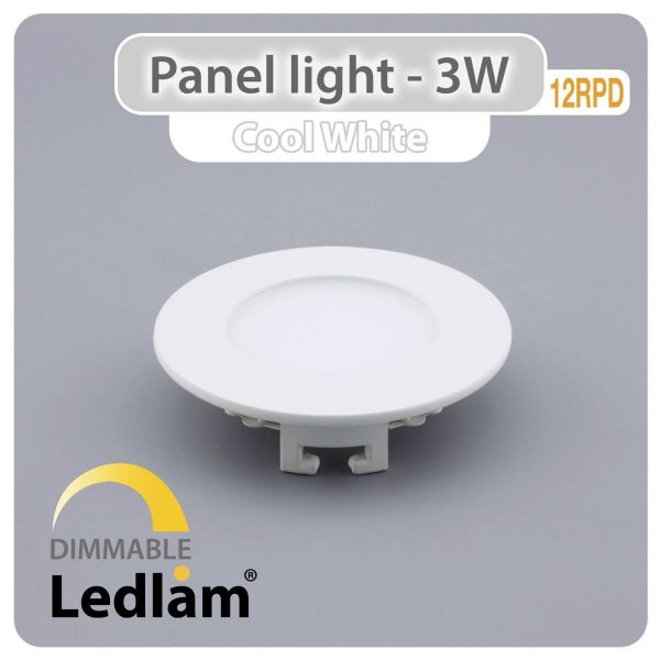 Ledlam LED Panel Light 3W Round 9RPD dimmable Cool White 30780