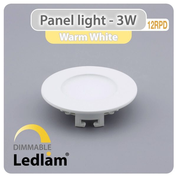 Ledlam LED Panel Light 3W Round 9RPD dimmable Warm White 30782