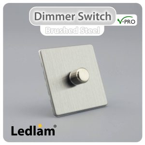 Varilight V Pro Dimmer Switch Push on off 1 Gang Brushed Steel 30159 01