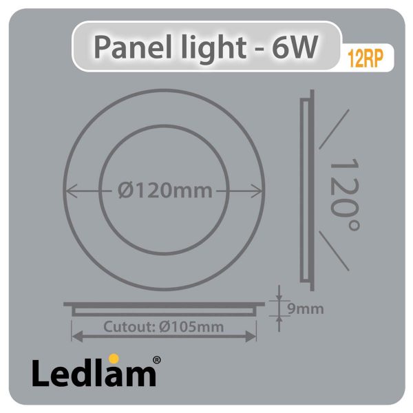 Ledlam-LED-Panel-Light-6W-Round-12RP-Dimensions