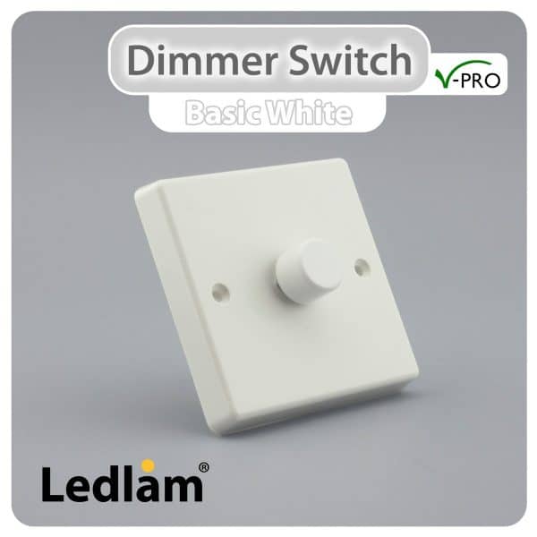 V-Pro Dimmer Switch Push on-off 1 Gang 10-300W max 30 LEDs - White